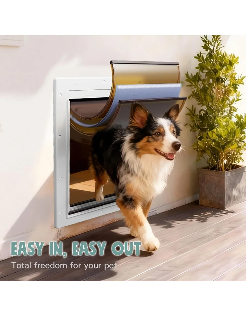 3-Flap Medium Dog Door Wall Mount Plastic Pet Door Tunnel Up to 45 lbs